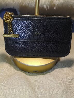 Chloé Black Pebbled Leather Card Pouch with Gold Hardware $110